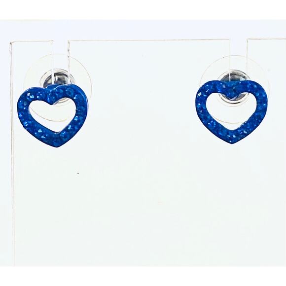 Blue Crystal Hearts Stud Earrings - Picture 2 of 2